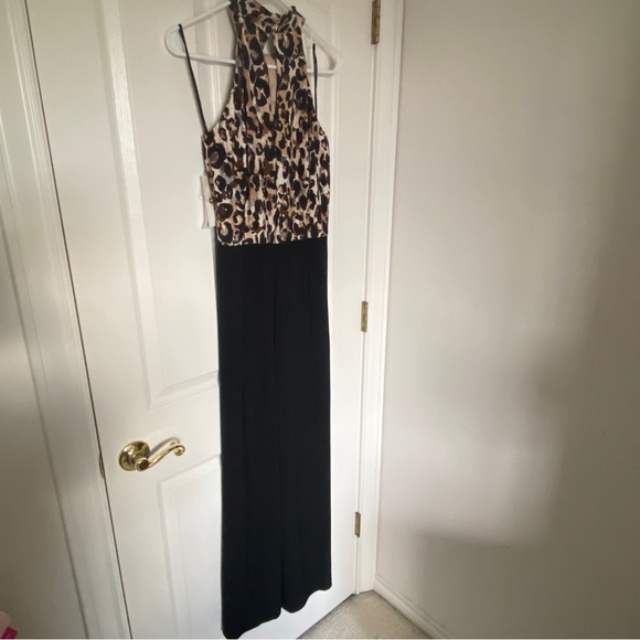 Julia Jordan Leopard Jumpsuit, Size 8, leopard print top, black bottoms. - Picture 1 of 8